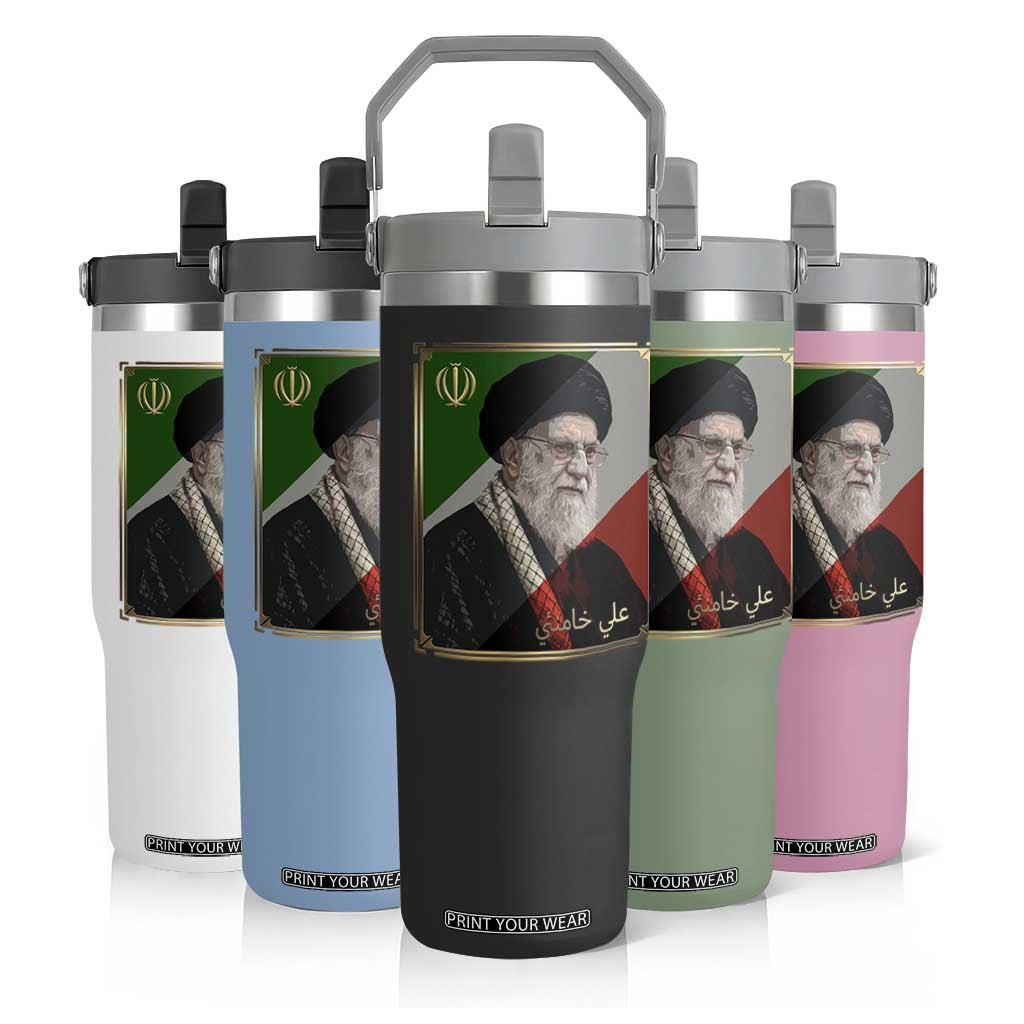 Ali Khamenei Memorial Tribute Portrait Flip Straw Tumbler TS14 Print Your Wear