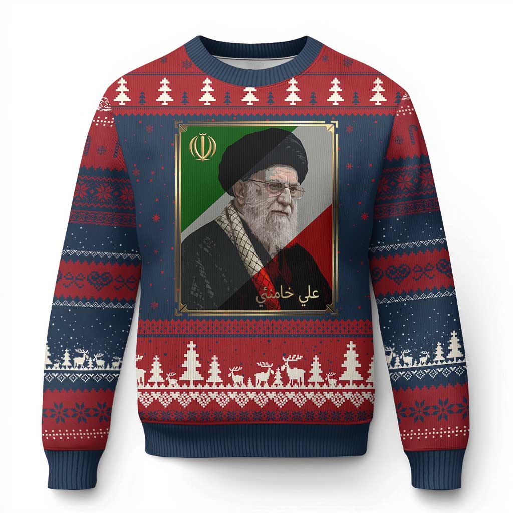 Ali Khamenei Memorial Tribute Portrait Ugly Christmas Sweater TS14 Navy Red Print Your Wear