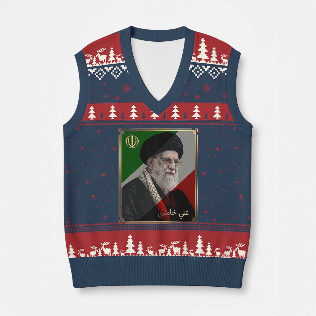 Ali Khamenei Memorial Tribute Portrait V-Neck Knit Sweater Vest TS14 Navy Red Print Your Wear