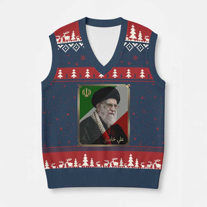 Ali Khamenei Memorial Tribute Portrait V-Neck Knit Sweater Vest TS14 Navy Red Print Your Wear