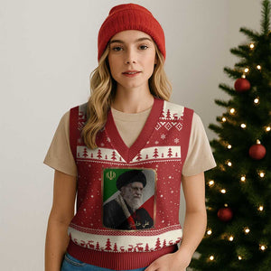 Ali Khamenei Memorial Tribute Portrait V-Neck Knit Sweater Vest TS14 Red Beige Print Your Wear