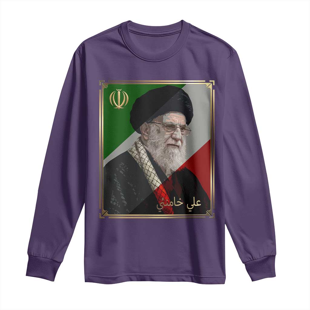 Ali Khamenei Memorial Tribute Portrait Long Sleeve Shirt TS14 Purple Print Your Wear