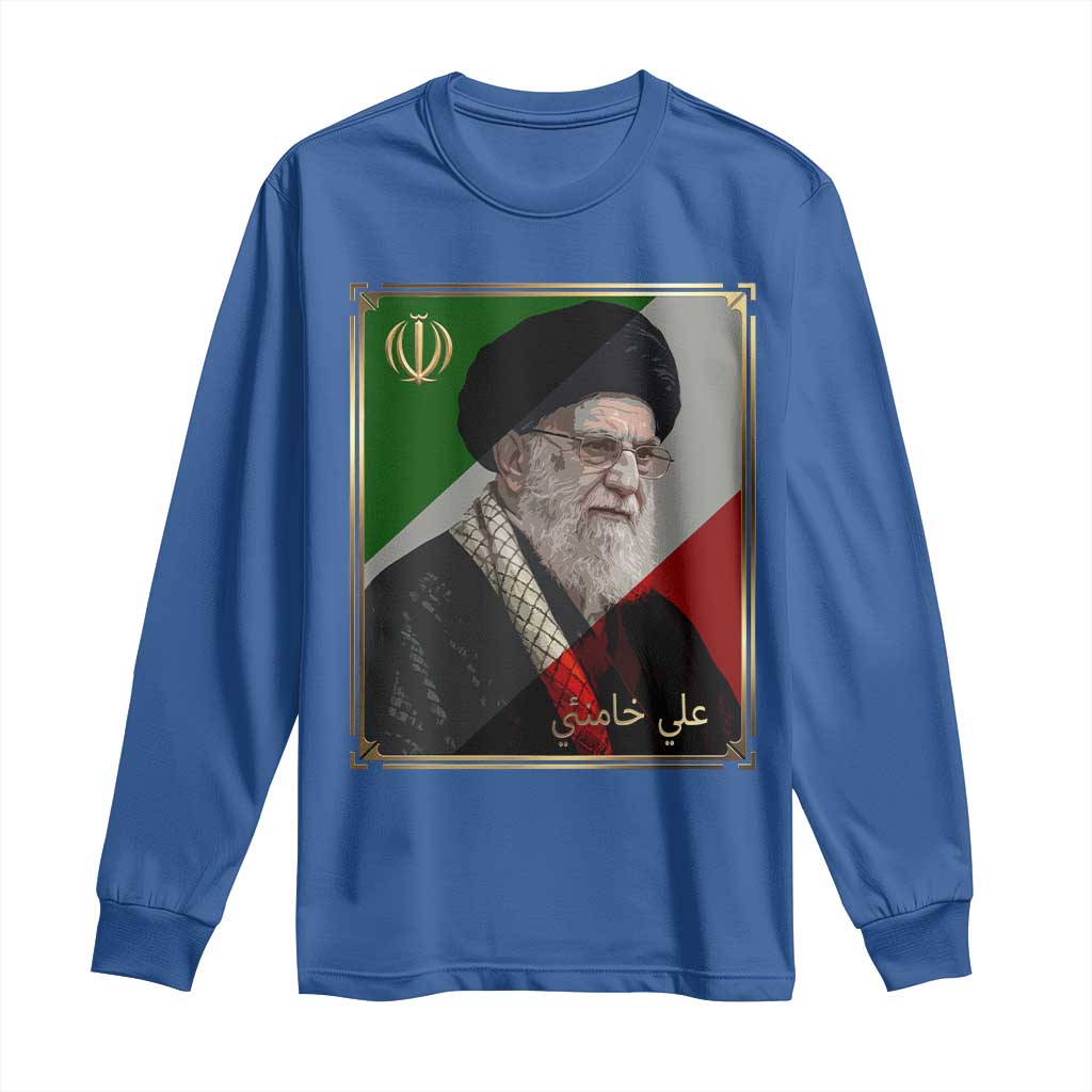 Ali Khamenei Memorial Tribute Portrait Long Sleeve Shirt TS14 Royal Blue Print Your Wear