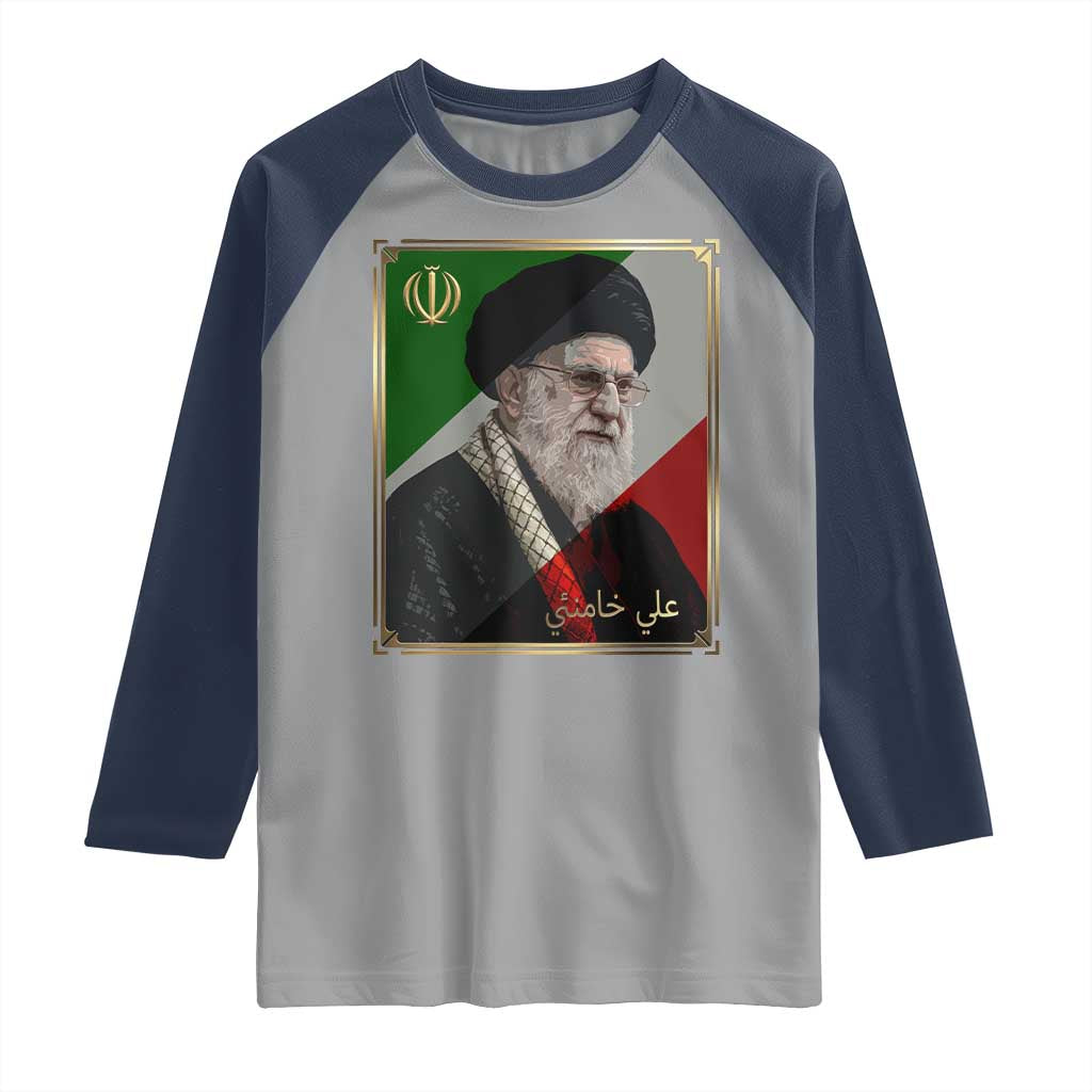Ali Khamenei Memorial Tribute Portrait Raglan Shirt TS14 Sport Gray Navy Print Your Wear