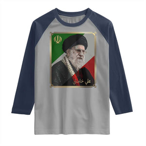Ali Khamenei Memorial Tribute Portrait Raglan Shirt TS14 Sport Gray Navy Print Your Wear