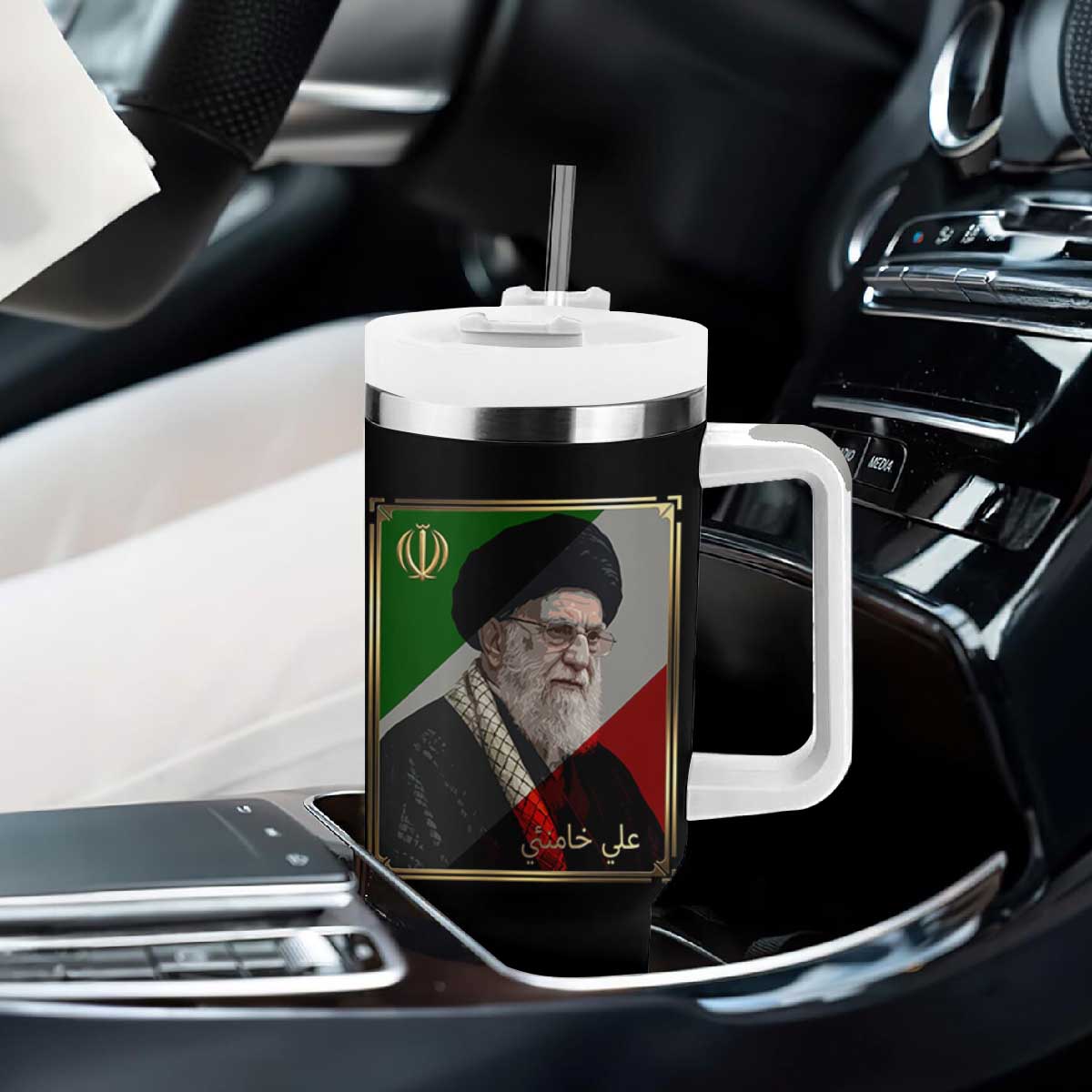 Ali Khamenei Memorial Tribute Portrait Tumbler With Handle TS14 Print Your Wear