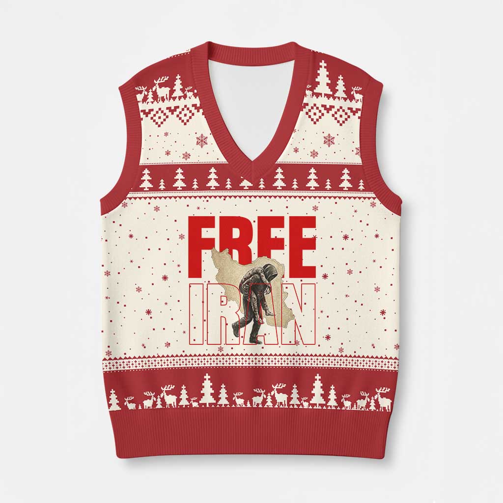 Free Iran V-Neck Knit Sweater Vest Iranian Freedom Memorial Hamid Mahdavi Tribute TS14 Beige Red Print Your Wear