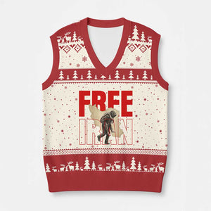 Free Iran V-Neck Knit Sweater Vest Iranian Freedom Memorial Hamid Mahdavi Tribute TS14 Beige Red Print Your Wear