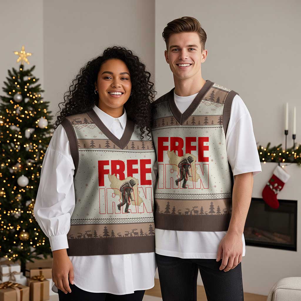 Free Iran V-Neck Knit Sweater Vest Iranian Freedom Memorial Hamid Mahdavi Tribute TS14 Mocha Mousse Print Your Wear