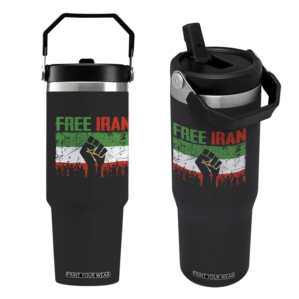 Free Iran Flag Flip Straw Tumbler Support Iranian Freedom No War TS14 One Size: 30 oz Black Print Your Wear