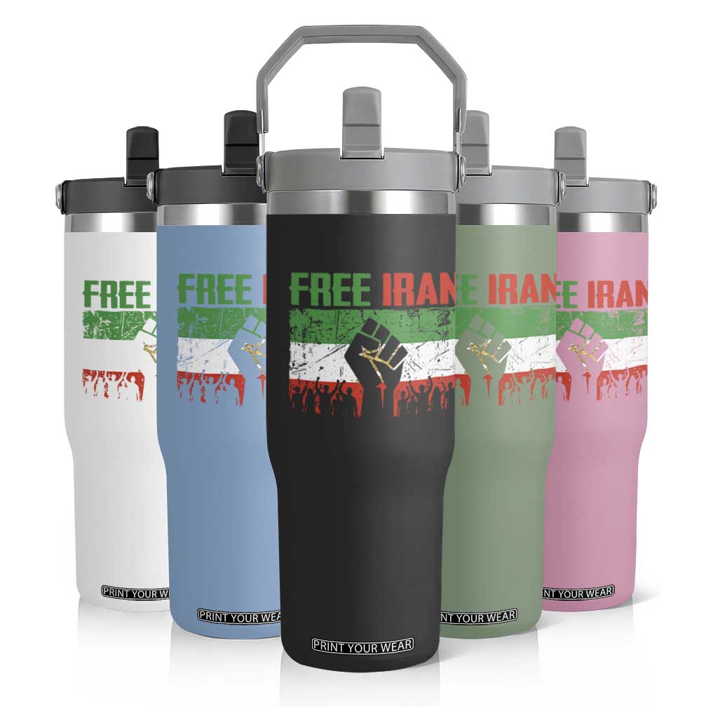 Free Iran Flag Flip Straw Tumbler Support Iranian Freedom No War TS14 Print Your Wear
