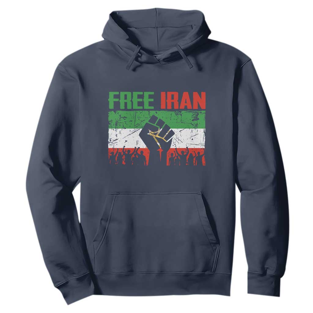 Free Iran Flag Hoodie Support Iranian Freedom No War TS14 Navy Print Your Wear