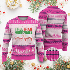 Free Iran Flag Ugly Christmas Sweater Support Iranian Freedom No War TS14 Hot Pink Print Your Wear