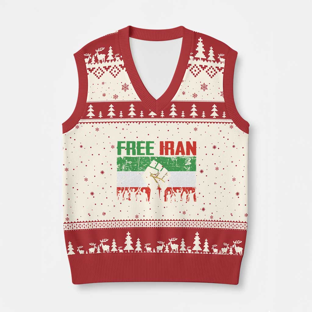 Free Iran Flag V-Neck Knit Sweater Vest Support Iranian Freedom No War TS14 Beige Red Print Your Wear