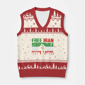 Free Iran Flag V-Neck Knit Sweater Vest Support Iranian Freedom No War TS14 Beige Red Print Your Wear