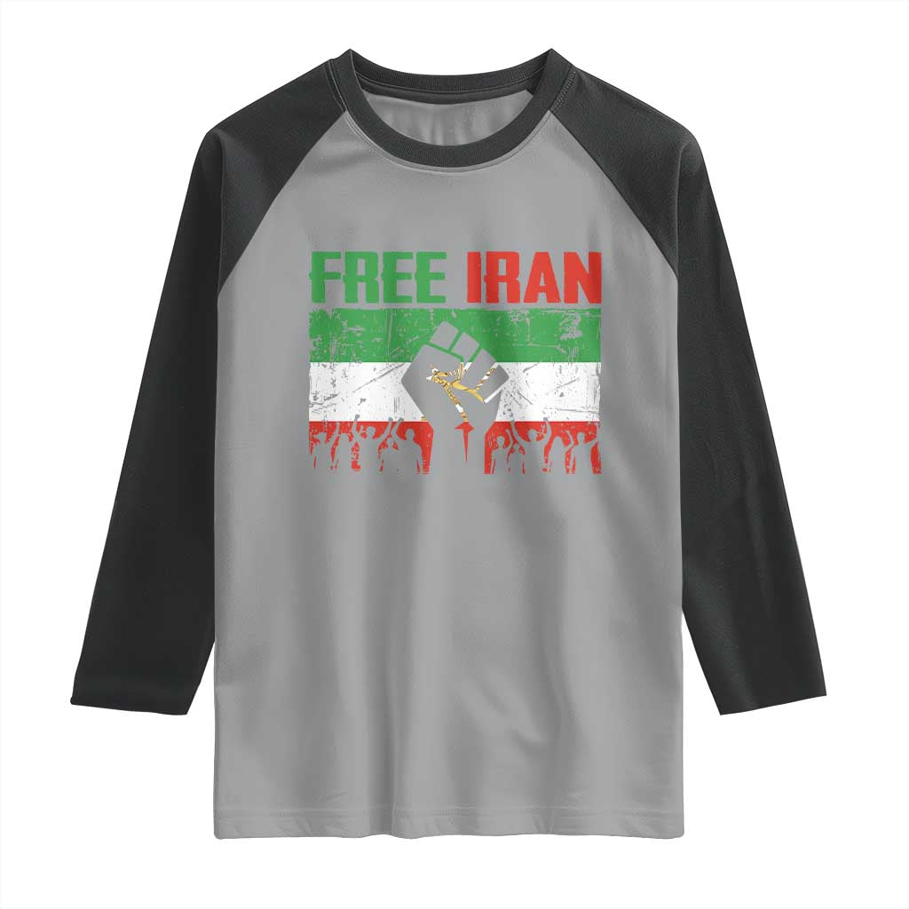 Free Iran Flag Raglan Shirt Support Iranian Freedom No War TS14 Sport Gray Black Print Your Wear