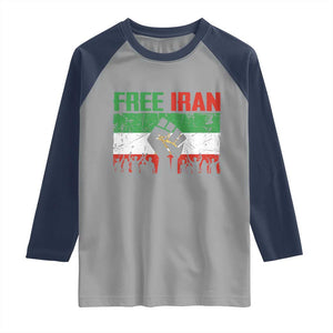 Free Iran Flag Raglan Shirt Support Iranian Freedom No War TS14 Sport Gray Navy Print Your Wear