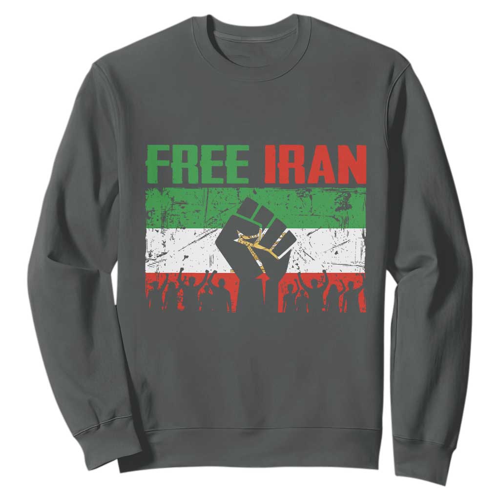 Free Iran Flag Sweatshirt Support Iranian Freedom No War TS14 Dark Heather Print Your Wear