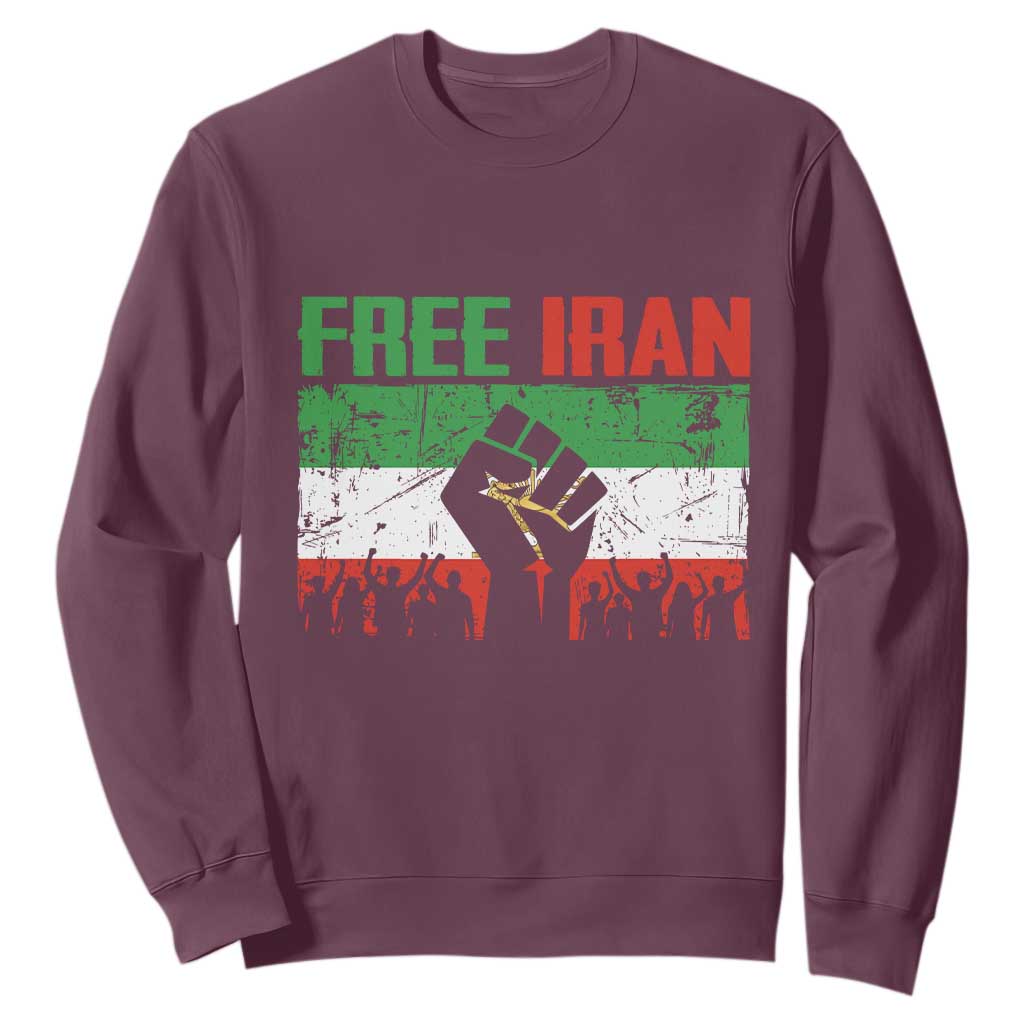 Free Iran Flag Sweatshirt Support Iranian Freedom No War TS14 Maroon Print Your Wear