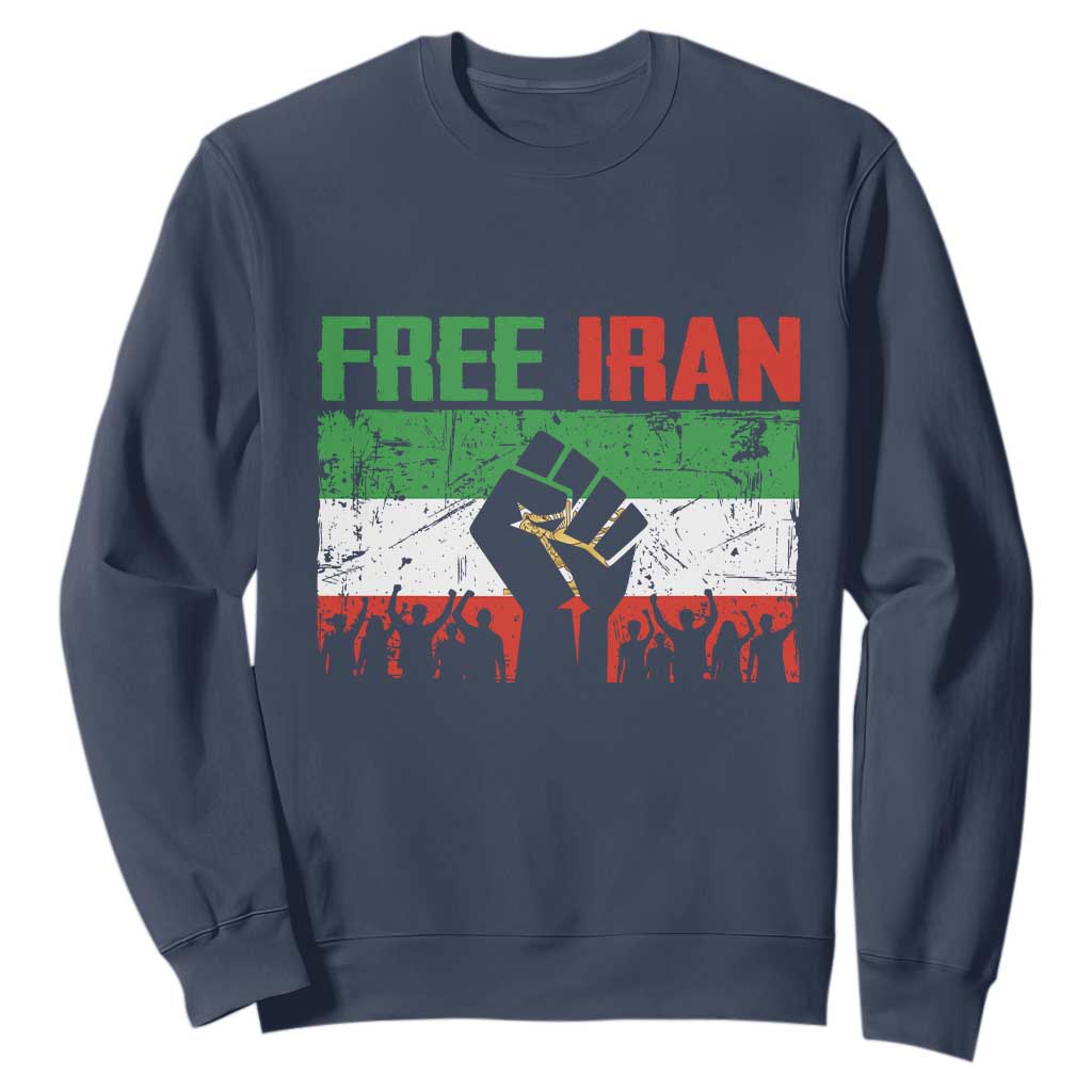 Free Iran Flag Sweatshirt Support Iranian Freedom No War TS14 Navy Print Your Wear