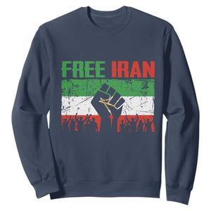 Free Iran Flag Sweatshirt Support Iranian Freedom No War TS14 Navy Print Your Wear