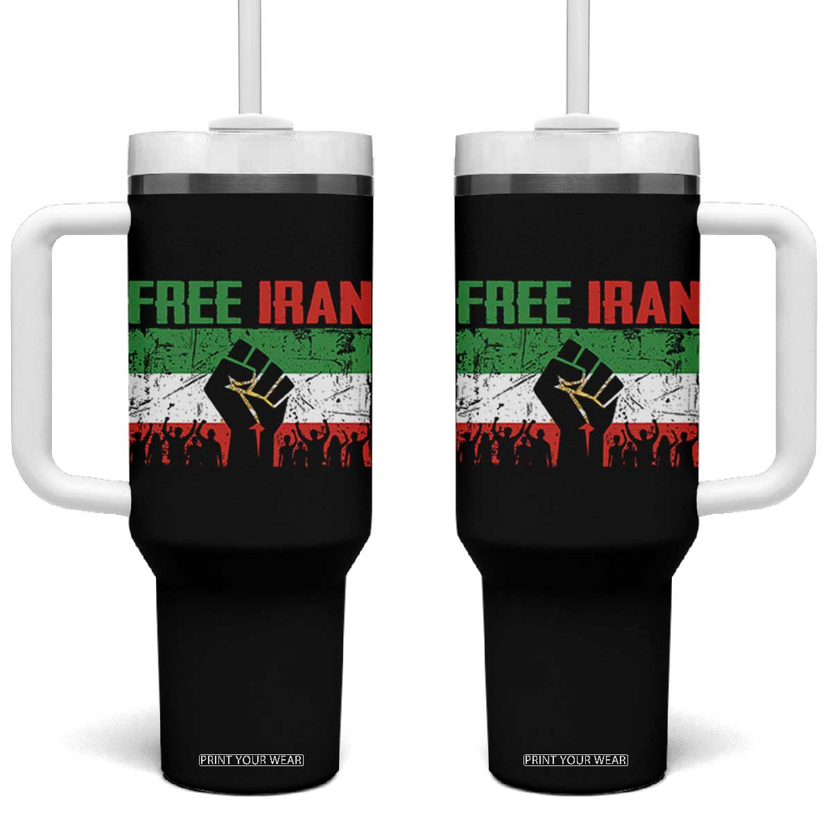 Free Iran Flag Tumbler With Handle Support Iranian Freedom No War TS14 One Size: 40 oz Black Print Your Wear