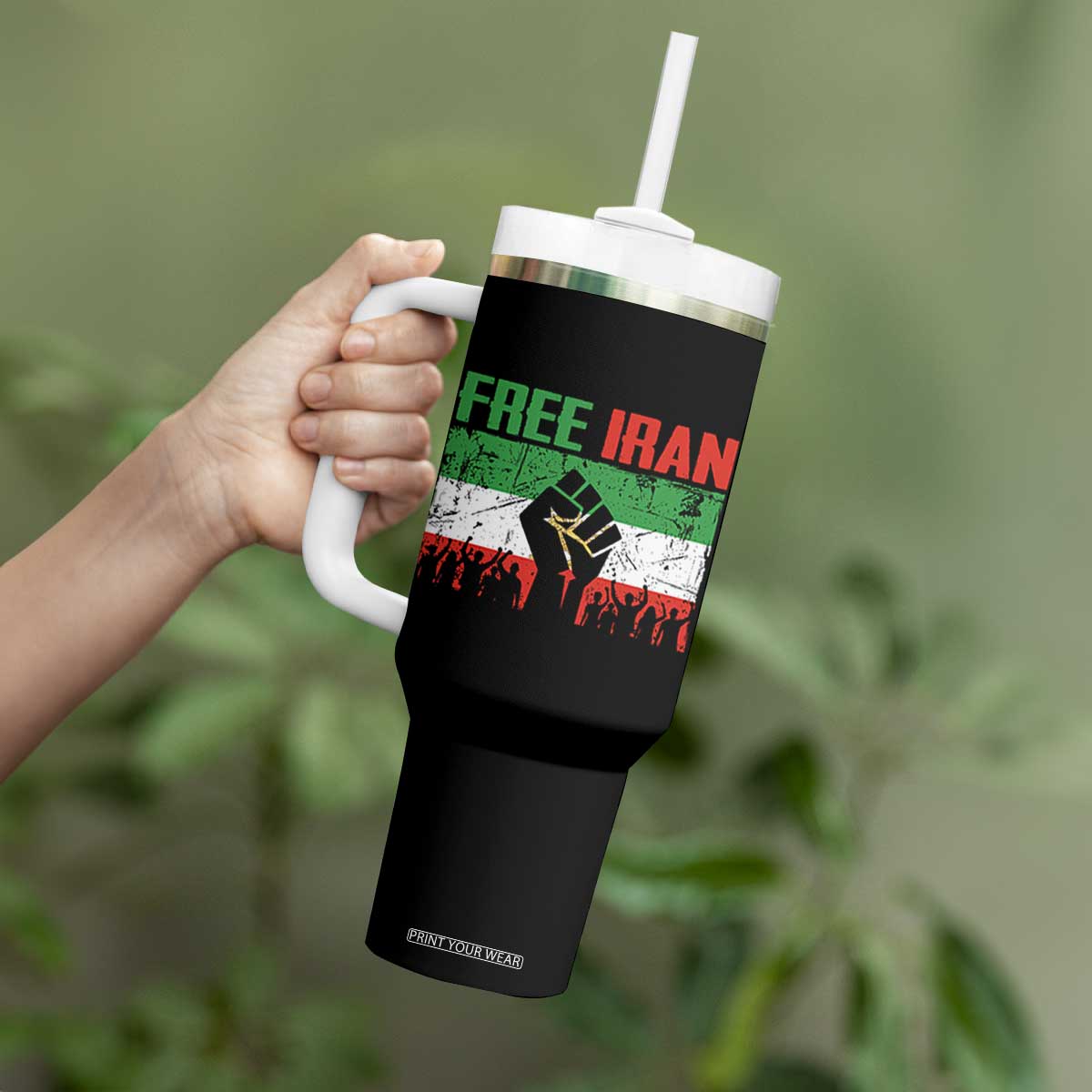 Free Iran Flag Tumbler With Handle Support Iranian Freedom No War TS14 Print Your Wear