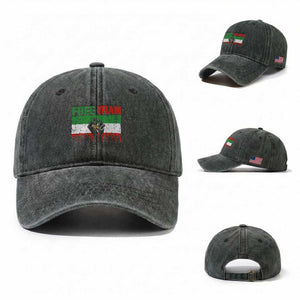 Free Iran Flag Washed Cotton Baseball Cap Support Iranian Freedom No War TS14 Washed Cap Universal Fit Dark Green Print Your Wear