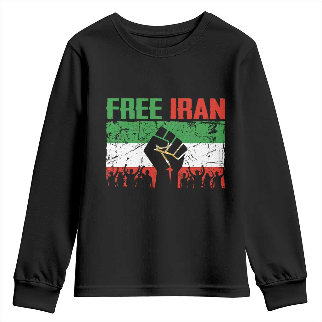 Free Iran Flag Youth Sweatshirt Support Iranian Freedom No War TS14 Black Print Your Wear