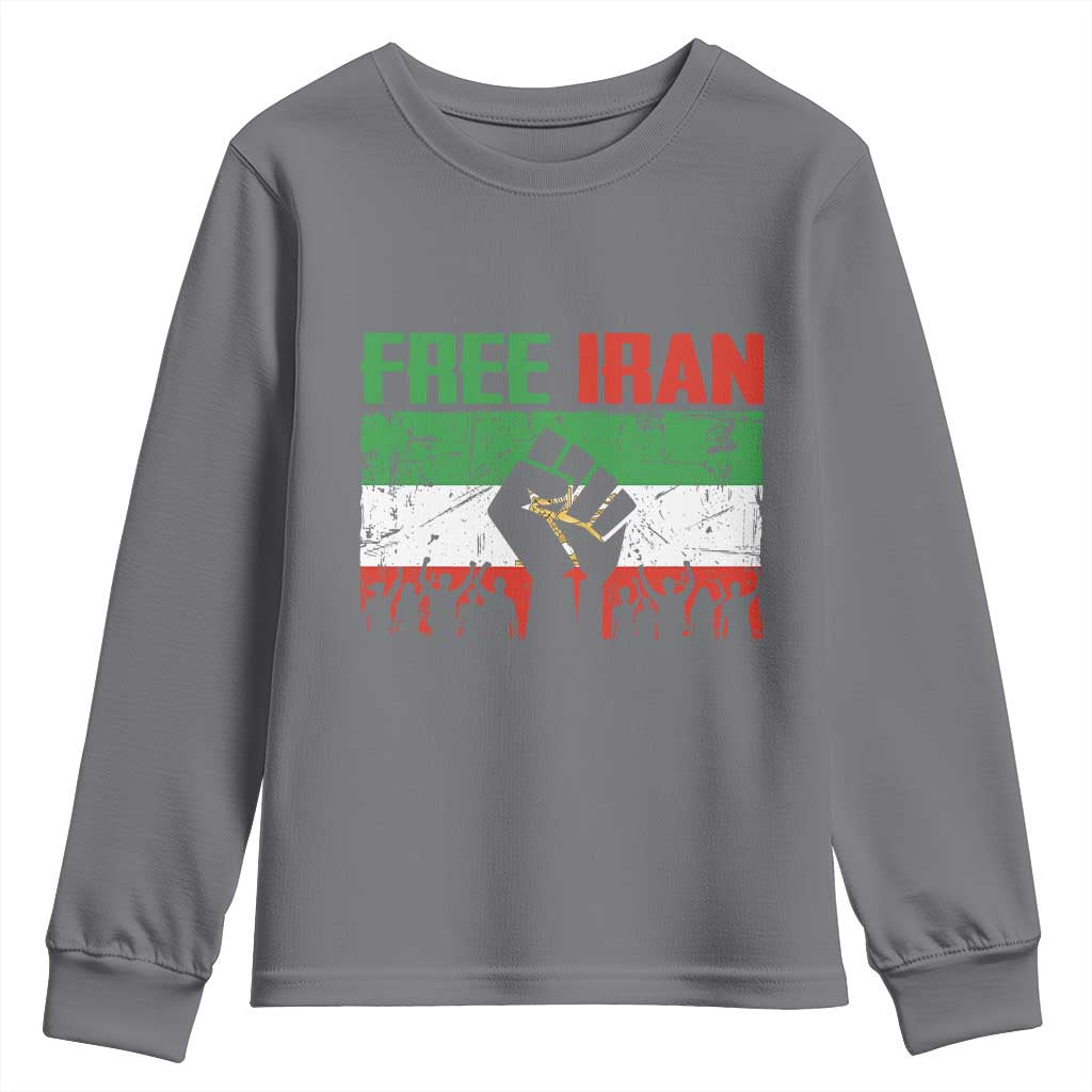 Free Iran Flag Youth Sweatshirt Support Iranian Freedom No War TS14 Charcoal Print Your Wear