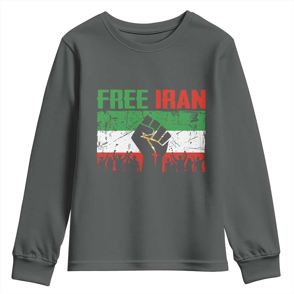 Free Iran Flag Youth Sweatshirt Support Iranian Freedom No War TS14 Dark Heather Print Your Wear