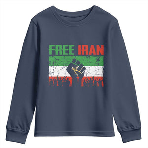 Free Iran Flag Youth Sweatshirt Support Iranian Freedom No War TS14 Navy Print Your Wear