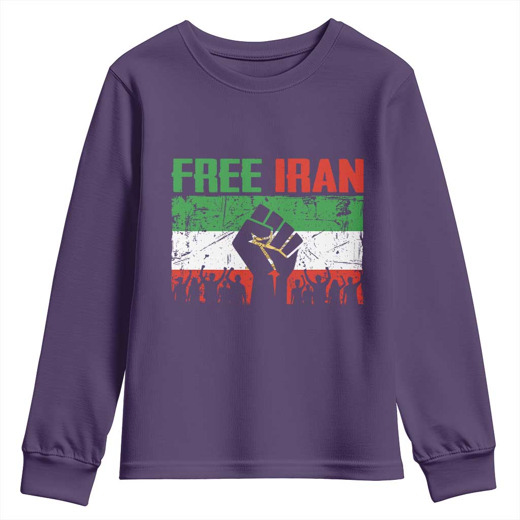 Free Iran Flag Youth Sweatshirt Support Iranian Freedom No War TS14 Purple Print Your Wear