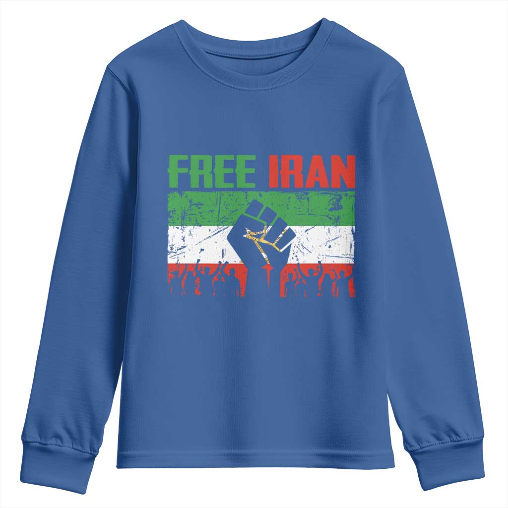 Free Iran Flag Youth Sweatshirt Support Iranian Freedom No War TS14 Royal Blue Print Your Wear