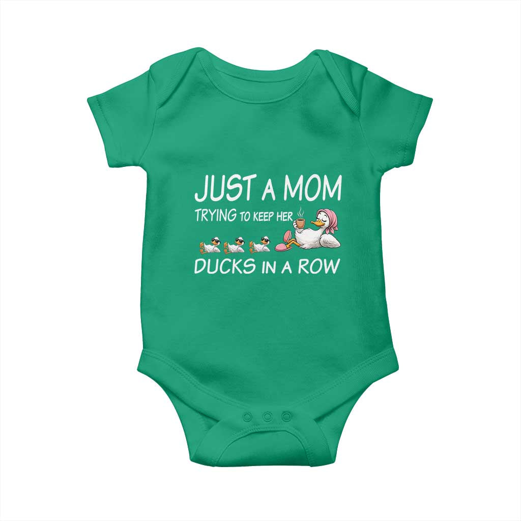 Funny Duck Mom Baby Onesie Just A Mom Trying To Keep Her Ducks In A Row TS14 Irish Green Print Your Wear