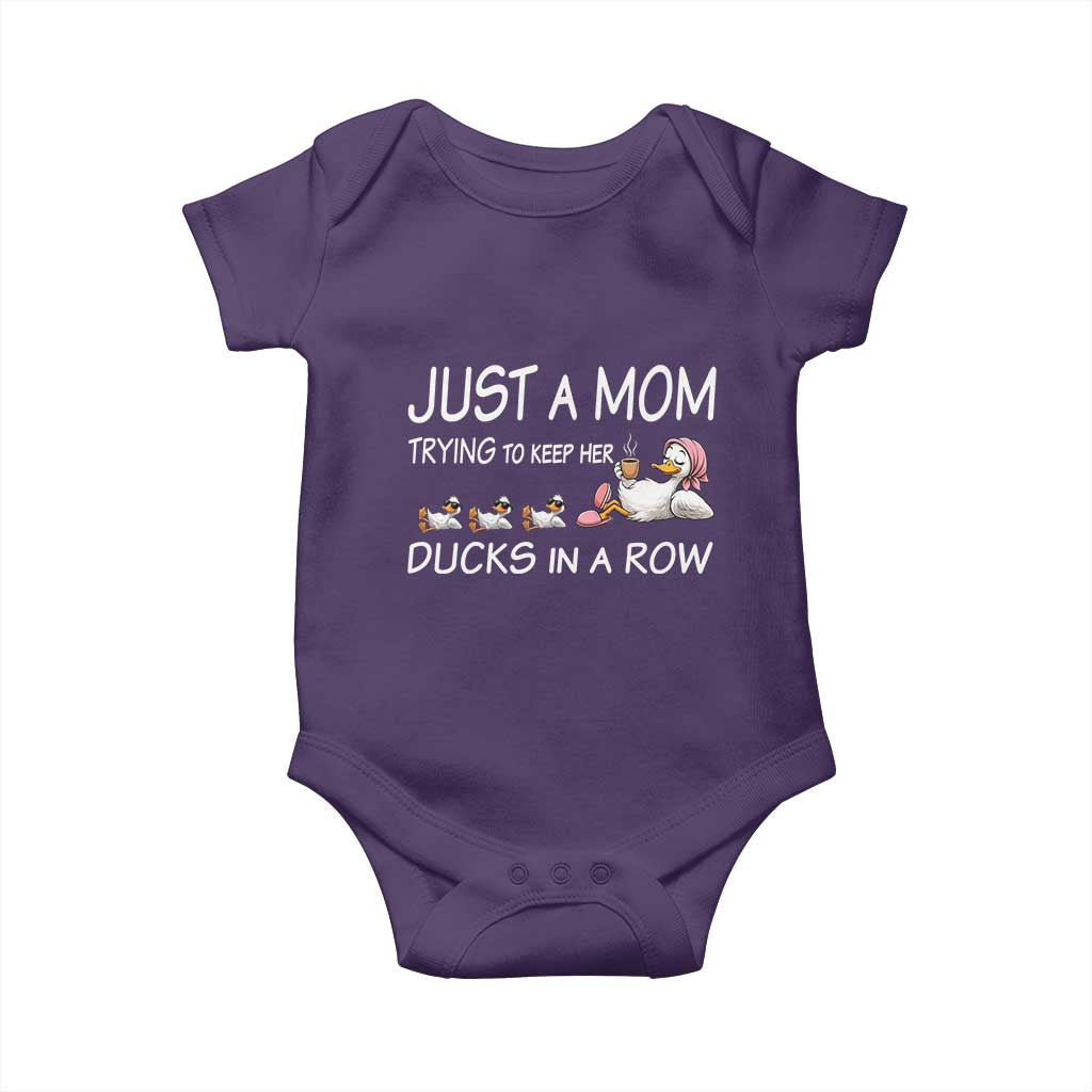 Funny Duck Mom Baby Onesie Just A Mom Trying To Keep Her Ducks In A Row TS14 Purple Print Your Wear