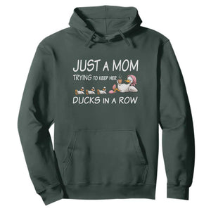 Funny Duck Mom Hoodie Just A Mom Trying To Keep Her Ducks In A Row TS14 Dark Forest Green Print Your Wear