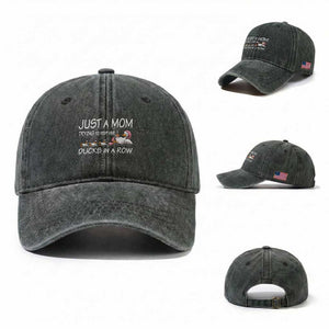 Funny Duck Mom Washed Cotton Baseball Cap Just A Mom Trying To Keep Her Ducks In A Row TS14 Washed Cap Universal Fit Dark Green Print Your Wear