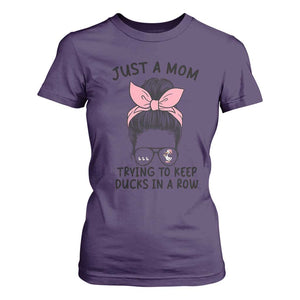 Just A Mom Trying To Keep Her Ducks In A Row T Shirt For Women Funny Duck Mom Messy Hair Bun Moms Life TS14 Purple Print Your Wear