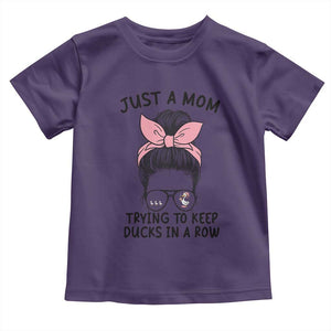 Just A Mom Trying To Keep Her Ducks In A Row Toddler T Shirt Funny Duck Mom Messy Hair Bun Moms Life TS14 Purple Print Your Wear
