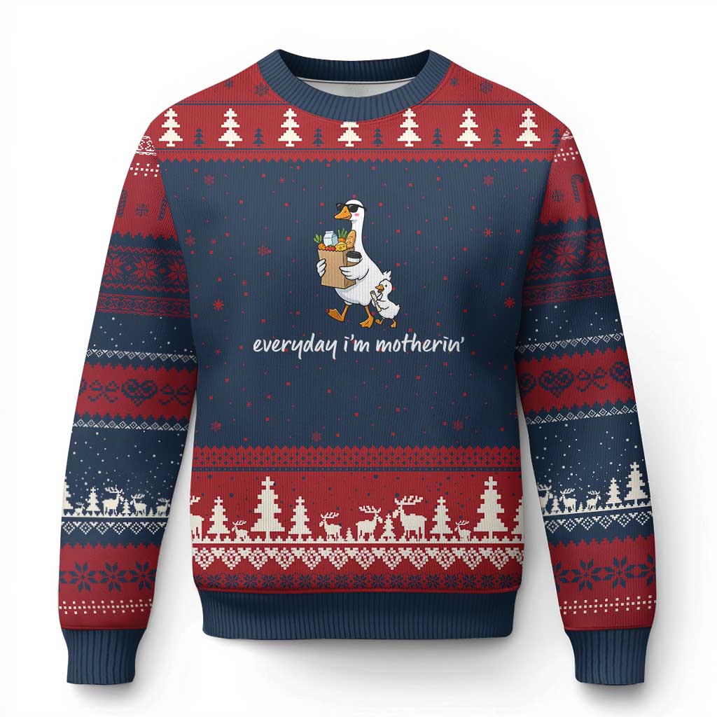 Everyday I'm Motherin Ugly Christmas Sweater Funny Goose Mom TS14 Navy Red Print Your Wear