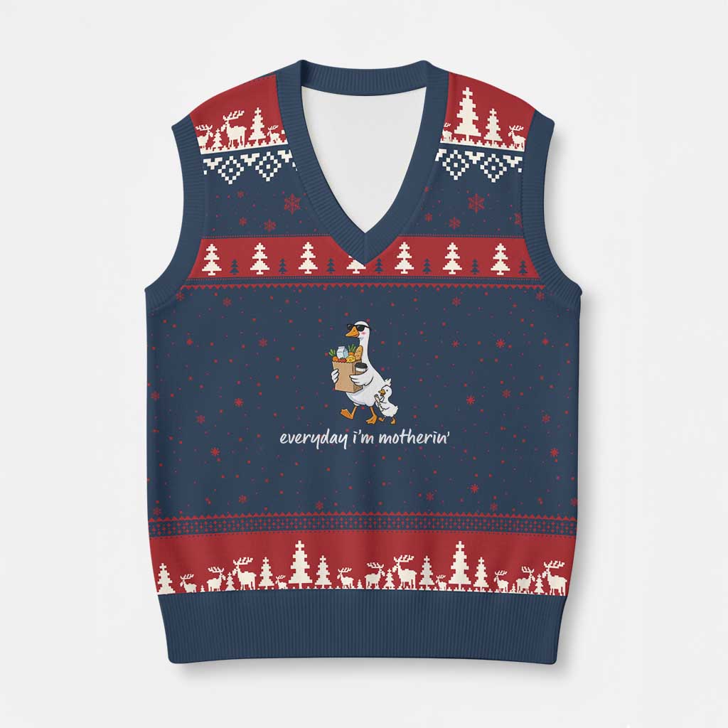 Everyday I'm Motherin V-Neck Knit Sweater Vest Funny Goose Mom TS14 Navy Red Print Your Wear