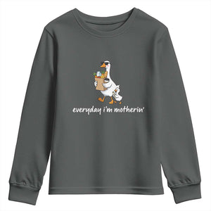 Everyday I'm Motherin Youth Sweatshirt Funny Goose Mom TS14 Dark Heather Print Your Wear