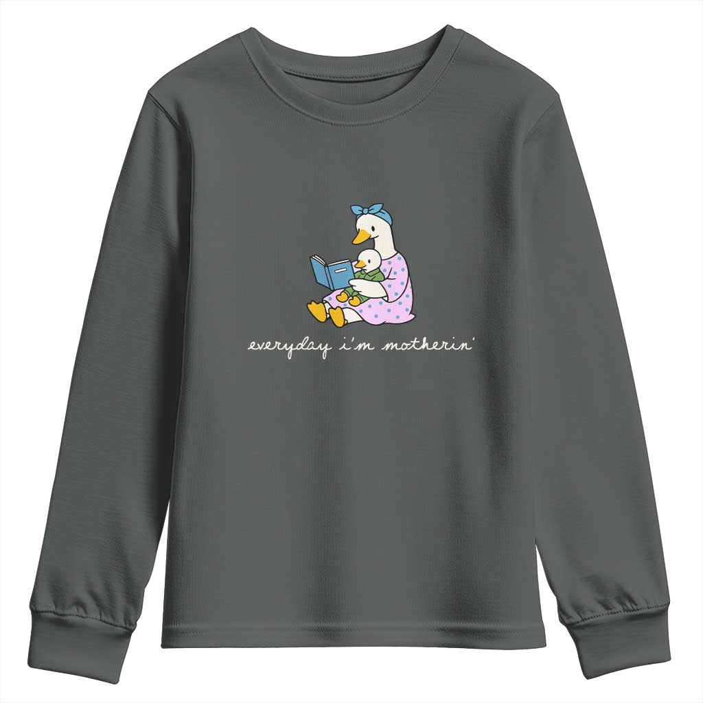 Everyday I'm Motherin Youth Sweatshirt Funny Goose Mom Mother Day Gifts TS14 Dark Heather Print Your Wear