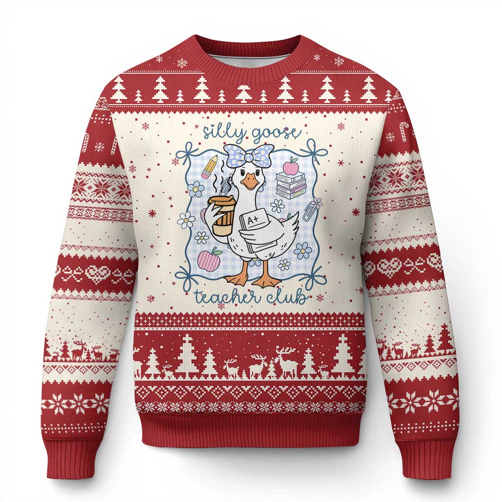 Silly Goose Teacher Club Ugly Christmas Sweater Funny Back to School First Day TS14 Beige Red Print Your Wear