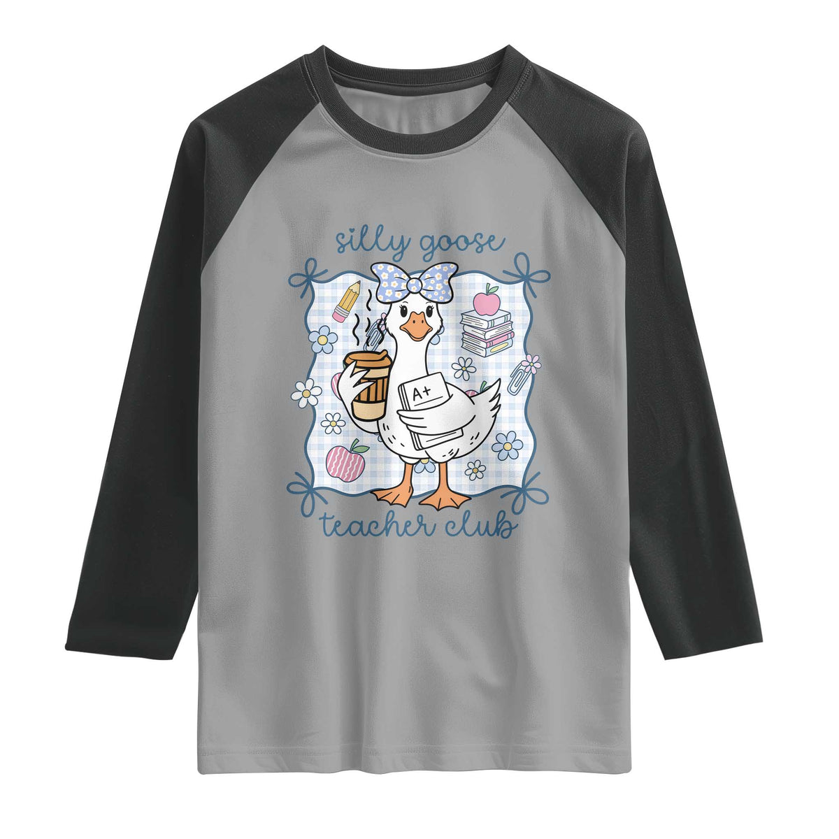 Silly Goose Teacher Club Raglan Shirt Funny Back to School First Day TS14 Sport Gray Black Print Your Wear