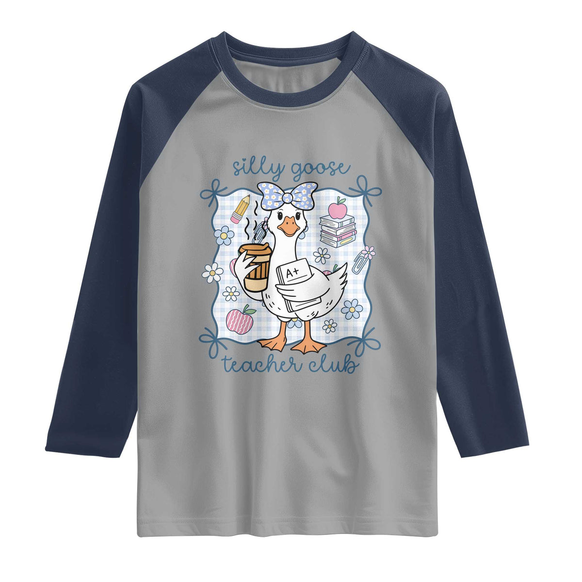 Silly Goose Teacher Club Raglan Shirt Funny Back to School First Day TS14 Sport Gray Navy Print Your Wear