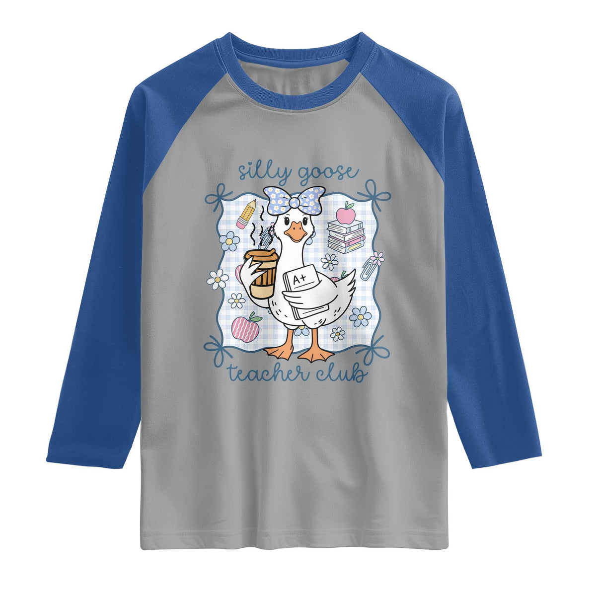 Silly Goose Teacher Club Raglan Shirt Funny Back to School First Day TS14 Sport Gray Royal Print Your Wear