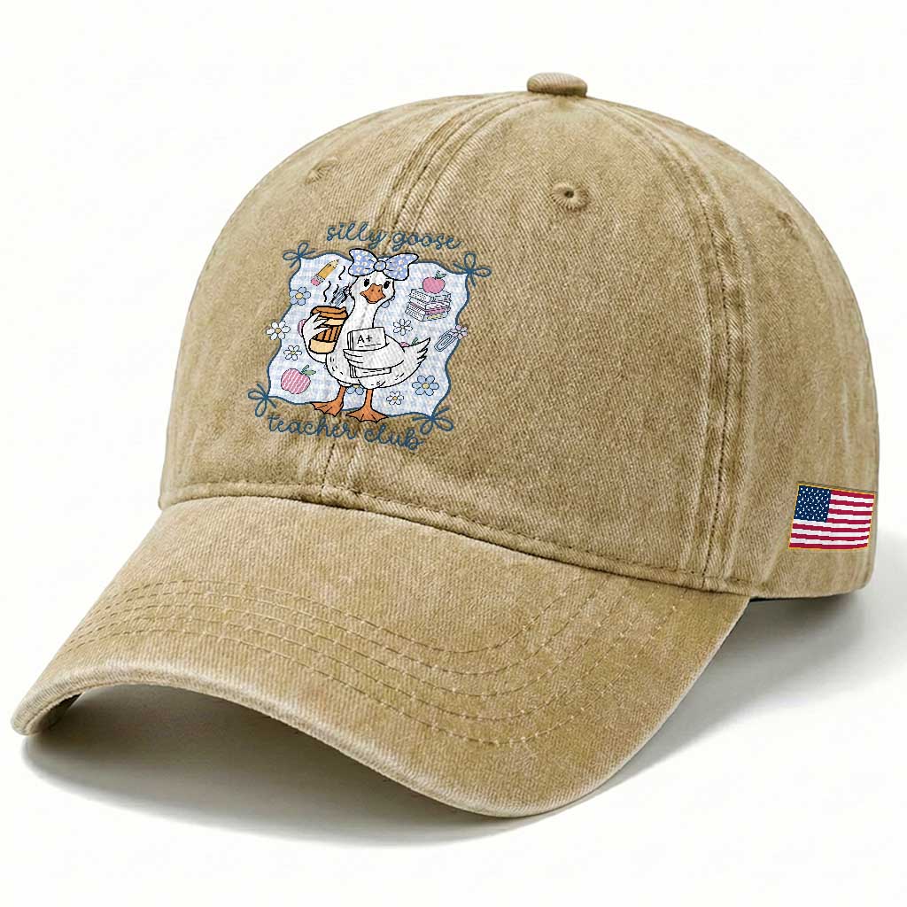 Silly Goose Teacher Club Washed Cotton Baseball Cap Funny Back to School First Day TS14 Print Your Wear