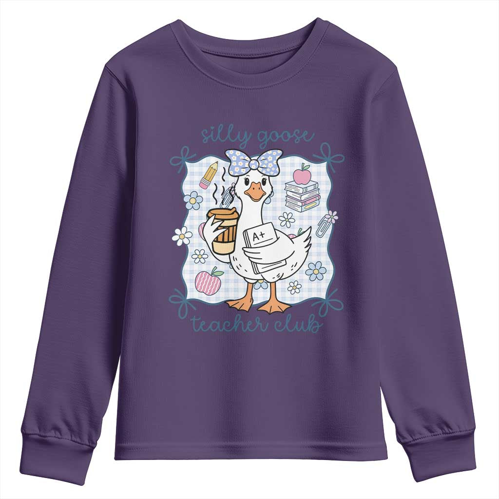 Silly Goose Teacher Club Youth Sweatshirt Funny Back to School First Day TS14 Purple Print Your Wear